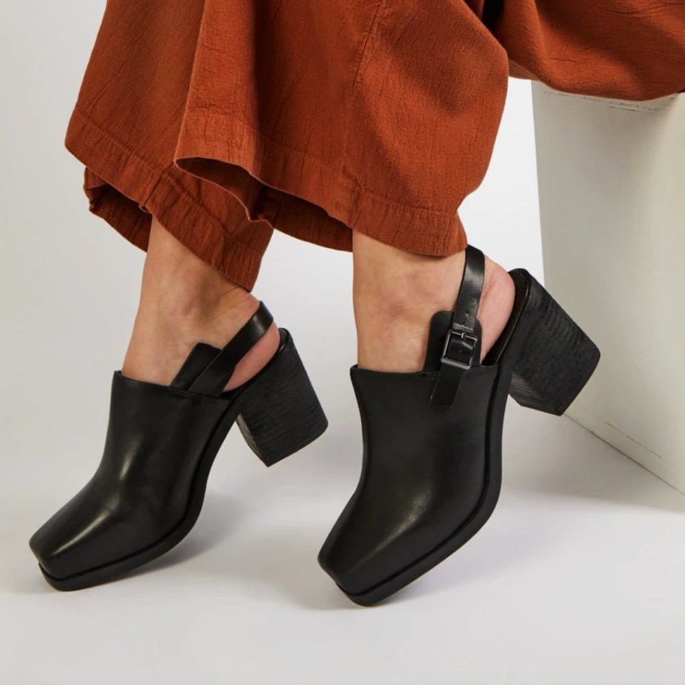 Intentionally Blank Black Leather Honcho Mules